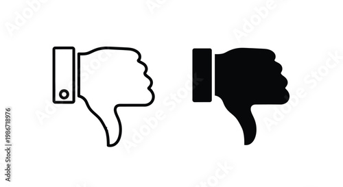 Minimalist vector graphic illustration showing a hand with a thumb pointing down representing a negative user opinion