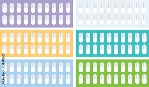 Blister pack icon set, professional vector illustration of medicine pill strip and pharmacy symbols. pharmaceutical blister pack symbols, high-quality vector icons

