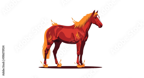 Εκτύπωση καμβά Detailed vector art depicts a stylized fire horse, the Chinese zodiac animal for