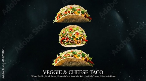 Wallpaper Mural Delicious Vegetarian Tacos with Fresh Ingredients on Black Background. Torontodigital.ca