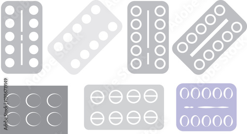 Blister pack icon set, professional vector illustration of medicine pill strip and pharmacy symbols. pharmaceutical blister pack symbols, high-quality vector icons
