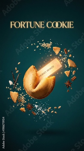 Wallpaper Mural Delicious Fortune Cookie with a Glowing Message on Dark Background. Torontodigital.ca