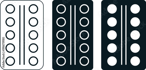 Blister pack icon set, professional vector illustration of medicine pill strip and pharmacy symbols. pharmaceutical blister pack symbols, high-quality vector icons
