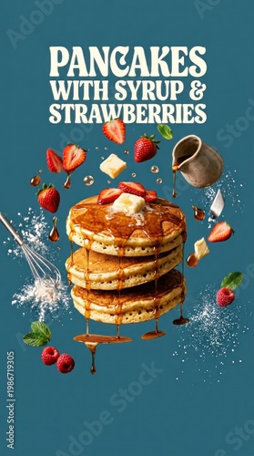 Wallpaper Mural Delicious Stack of Pancakes with Syrup and Fresh Strawberries. Torontodigital.ca