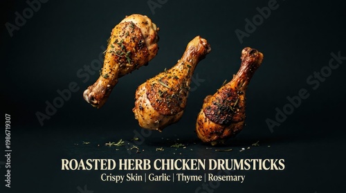 Wallpaper Mural Delicious Roasted Herb Chicken Drumsticks on Dark Background. Torontodigital.ca
