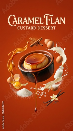 Wallpaper Mural Delicious Caramel Flan Dessert with Custard and Ingredients. Torontodigital.ca
