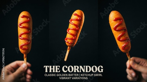 Wallpaper Mural Delicious Corn Dogs with Ketchup on Black Background. Torontodigital.ca