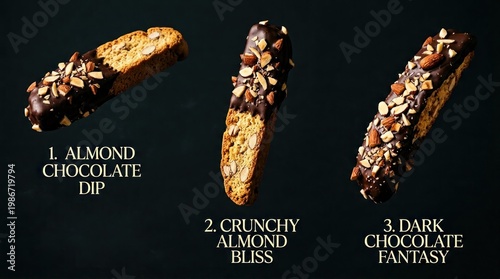 Wallpaper Mural Delicious Almond Biscotti Dipped in Dark Chocolate, Gourmet Dessert. Torontodigital.ca