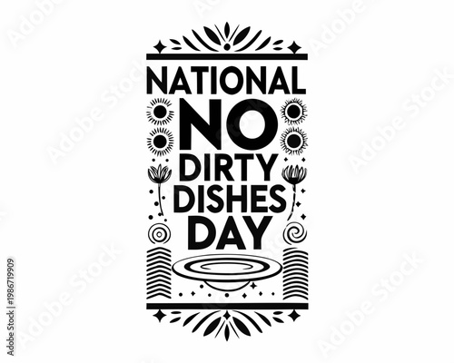 No Dirty Dishes Day Vector Art, Clean Sink and Kitchen Hygiene Celebration Isolated on White