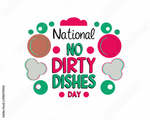 No Dirty Dishes Day Vector Art, Clean Sink and Kitchen Hygiene Celebration Isolated on White