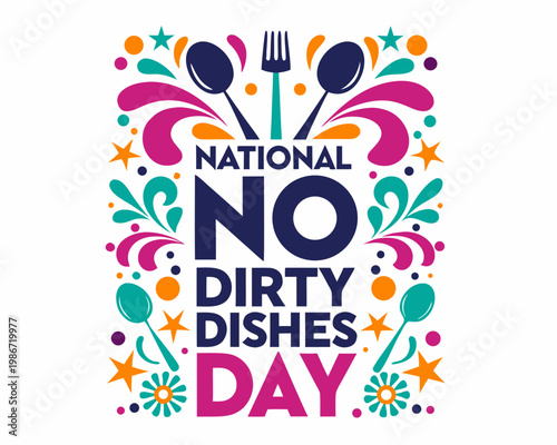 National No Dirty Dishes Day Vector Illustration, Clean Kitchen Dishwashing Concept Design