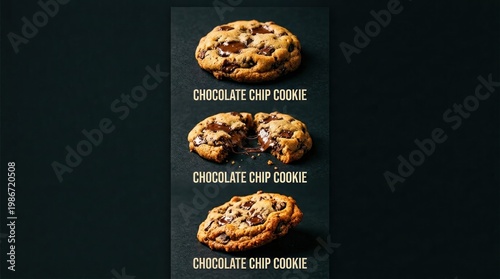 Wallpaper Mural Delicious Chocolate Chip Cookies Arranged Vertically on Black Background. Torontodigital.ca