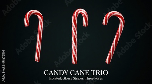 Wallpaper Mural Festive Candy Cane Trio on Black Background. Torontodigital.ca