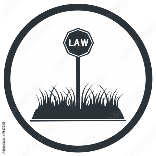Law Sign in Grass Icon, Legal Symbolism, Jurisprudence concept icon, octagon shape, single object