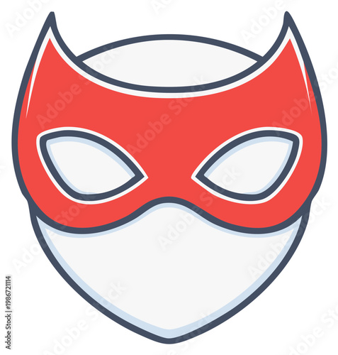 Stylized superhero mask with cat ears and dramatic eye shape in red and blue