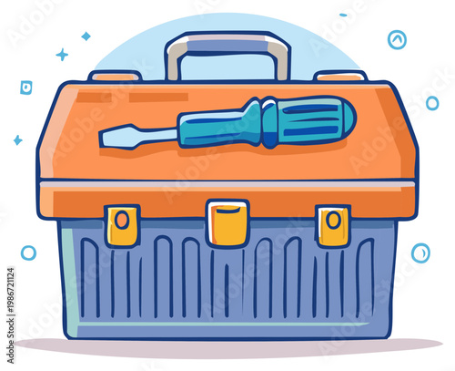 Charming Cartoon Tool Box with Screwdriver on Top Ready for Home Repairs Projects