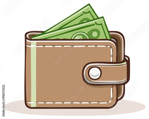 Brown Leather Wallet Filled with Green Banknotes