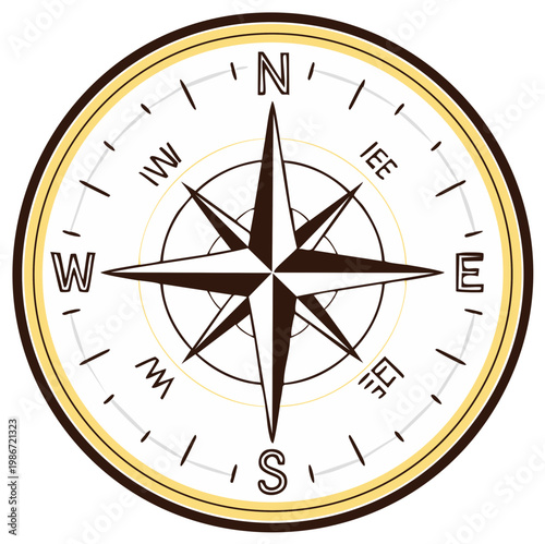Compass Rose with Cardinal Directions in Vintage Style, Navigation Tool for Travelers and Exploration