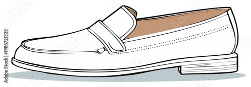 Classic white slip on loafer shoe for men side view vector fashion illustration