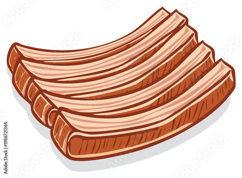 Cartoon Style Ribs Meat Illustration, Butcher Food Artwork, Fresh Culinary Food Slices