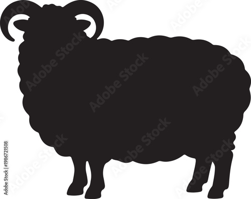 Black Silhouette of Sheep – Farm Animal Icon, Vector Illustration