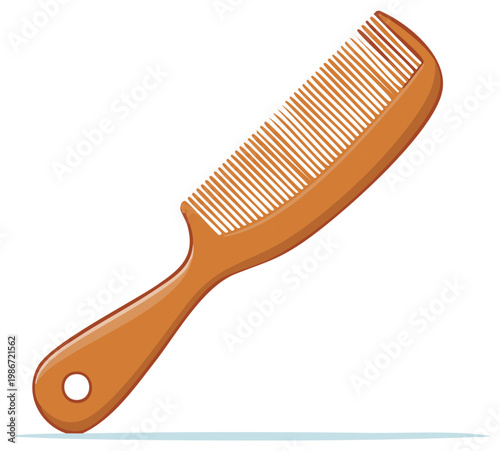 Brown Plastic Comb - Hair Styling Tool, Personal Care, Vector Illustration