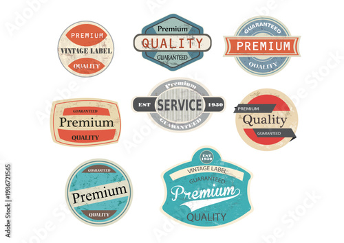 Distressed Vintage Premium Quality and Service Label Collection, These  assets are ideal for retro-themed branding, artisanal product packaging, and nostalgic digital design projects