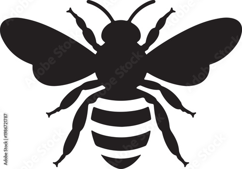 Black and White Bee Silhouette – Flying Honeybee Insect, Pollination Nature Vector Illustration
