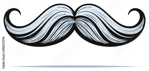 Elegant Curled Grey White Mustache Vector Illustration for Vintage and Fashion Concepts