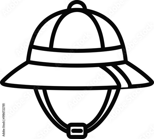 black and white illustration of safari hat with chin strap