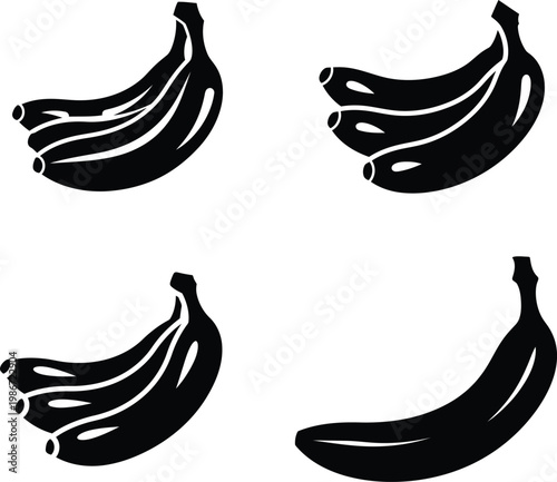 black banana icons in different positions and quantities on transparent background