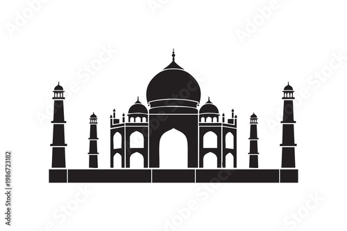 Taj Mahal Line Art Vector | Minimal Outline Icon & Indian Monument Illustration