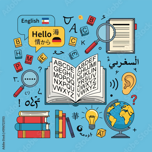 A colorful illustration of language learning