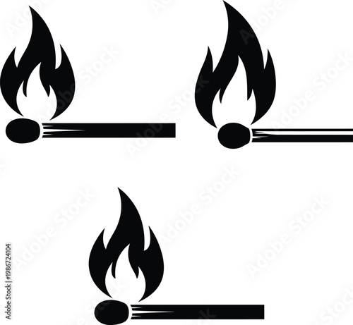 matchsticks with flames burning on white background