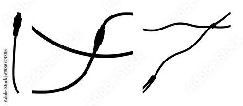 Extension cord set with black iconic silhouette and simple line art design featuring power, electronics, cords, plug and outlet