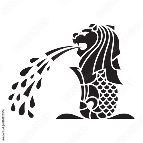 Merlion Singapore Line Art Vector | Minimal Outline Icon & Landmark Illustration