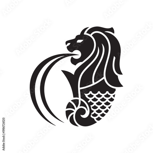 Merlion Singapore Line Art Vector | Minimal Outline Icon & Landmark Illustration