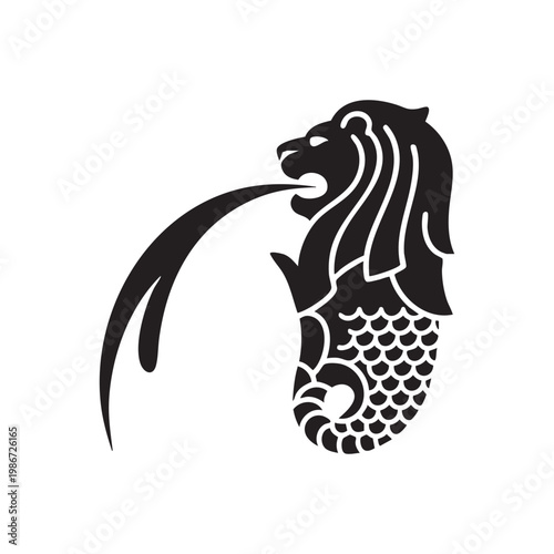 Obraz na płótnie Merlion Singapore Line Art Vector | Minimal Outline Icon & Landmark Illustration