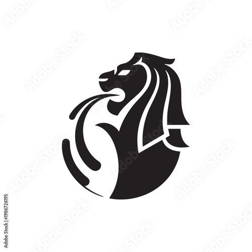 Fotografía Merlion Singapore Line Art Vector | Minimal Outline Icon & Landmark Illustration