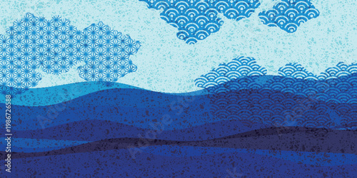 Traditional Japanese style blue wave pattern background