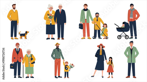 A Diverse Illustration Set Representing the Multigenerational Human Experience and Evolving Family Dynamics