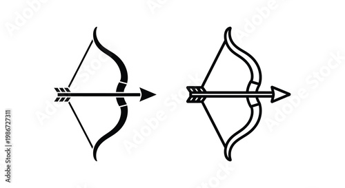 Two black silhouettes of bows and arrows side by side on a white background
