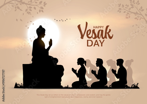 Happy Vesak Day, Buddha Purnima wishes greetings with buddha. used for poster, banner, logo, background, greetings, print design. Creative vector illustration design.
