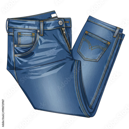 Blue Denim Jeans with Classic Five-Pocket Design and Visible Stitch Detailing for Everyday Wear.