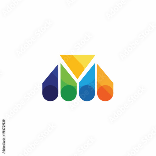 A colorful logo with four teardrop shapes