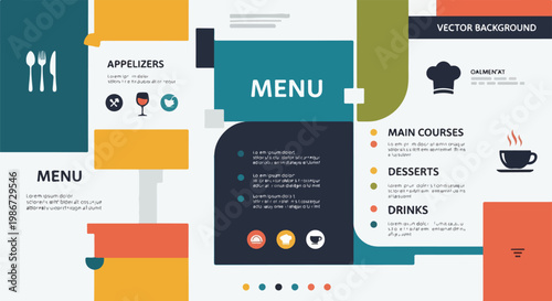 A colorful menu template with various sections
