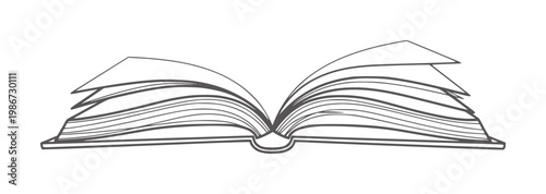 Open book with flowing pages in dark grey outline