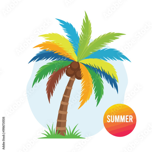 A colorful palm tree with summer theme