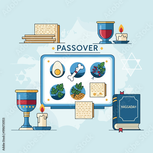 A colorful Passover graphic with symbols