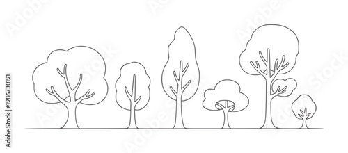 Simple line of diverse trees a horizontal line nature organic